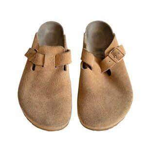 Birkenstock Leather Suede Boston Buckle Slip on Sandals Unisex Size 38 Brown